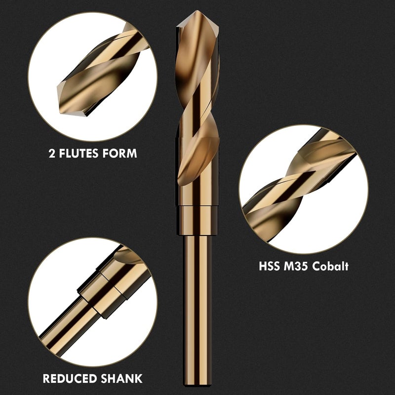 MACXCOIP 11/16" (4pcs) Cobalt Drill Bit Set - 6Inch Length, M35 High Speed Steel Jobber Length Drill Bit Kit for Hardened Metal, Stainless Steel, Cast Iron, Wood and Plastic, with Index Storage Case - Image 2